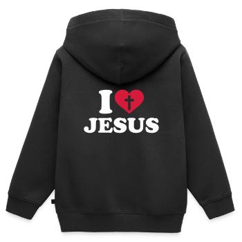 I love Jesus - Kinder Premium Organic Zip Hoodie - Schwarz - Hinten - AI Model Kid Male (0cm)
