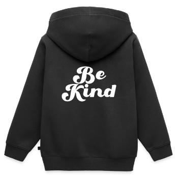 Be Kind Sei freundlich Déclaration - Sweat Premium à capuche zippé enfant bio - noir - Dos - AI Model Kid Male (0cm)