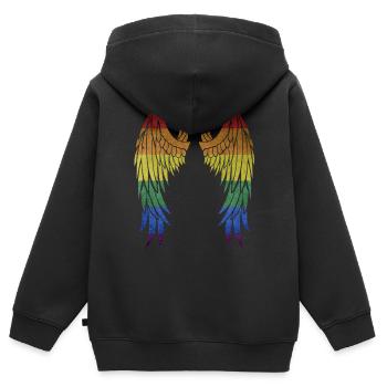Ailes gays LGBT - Sweat Premium à capuche zippé enfant bio - noir - Dos - AI Model Kid Male (0cm)