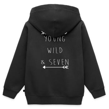 Anniversaire enfant sept ans 7 anniversaire enfant - Sweat Premium à capuche zippé enfant bio - noir - Dos - AI Model Kid Male (0cm)