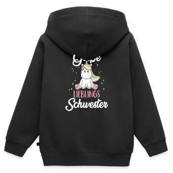 große lieblings schwester Einhorn Familie Kind - Kinder Premium Organic Zip Hoodie - Schwarz - Hinten - AI Model Kid Male (0cm)