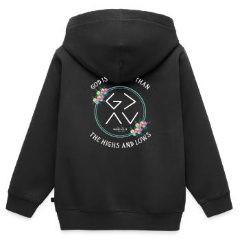Gott ist größer als die Höhen und Tiefen - Kinder Premium Organic Zip Hoodie - Schwarz - Hinten - AI Model Kid Male (0cm)