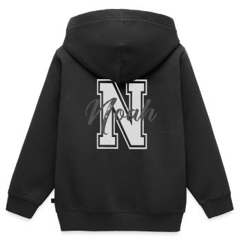 prénom NOAH cadeau personnalisé - Sweat Premium à capuche zippé enfant bio - noir - Dos - AI Model Kid Male (0cm)
