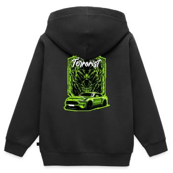 Road Terrorist Green Muscle Car - Sweat Premium à capuche zippé enfant bio - noir - Dos - AI Model Kid Male (0cm)