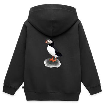 Macareux moine - Sweat Premium à capuche zippé enfant bio - noir - Dos - AI Model Kid Male (0cm)