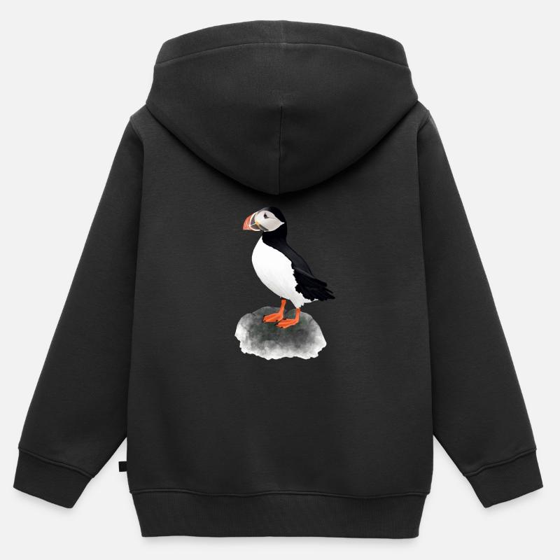 Macareux moine - Sweat Premium à capuche zippé enfant bio - noir