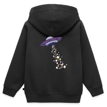 UFO et fleurs - Sweat Premium à capuche zippé enfant bio - noir - Dos - AI Model Kid Male (0cm)