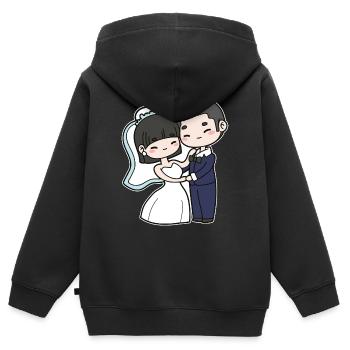 Couple de mariage - Sweat Premium à capuche zippé enfant bio - noir - Dos - AI Model Kid Male (0cm)