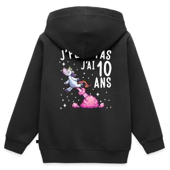tee shirt 10 ans fille. J'peux pas j'ai 10 ans. - Sweat Premium à capuche zippé enfant bio - noir - Dos - AI Model Kid Male (0cm)