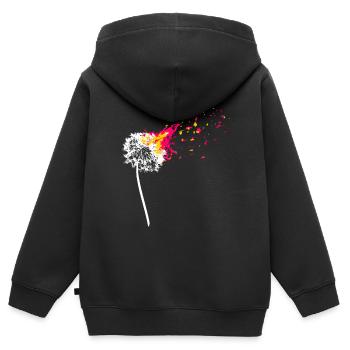Brennende Pusteblume, Löwenzahn Abstrakt - Kinder Premium Organic Zip Hoodie - Schwarz - Hinten - AI Model Kid Male (0cm)