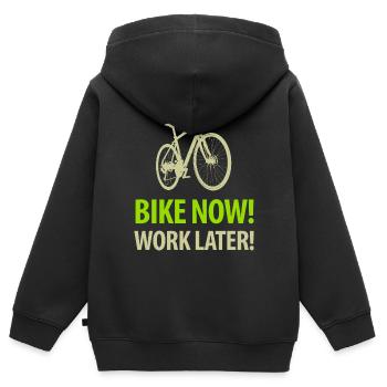 Vélo maintenant Travailler plus tard Bicyclette Selle Loisirs Sport - Sweat Premium à capuche zippé enfant bio - noir - Dos - AI Model Kid Male (0cm)