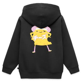 Fromage mordu. - Sweat Premium à capuche zippé enfant bio - noir - Dos - AI Model Kid Male (0cm)