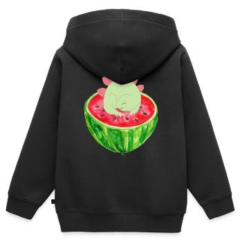 Süßer Dino auf Melone 💗 Design für die Familie - Kinder Premium Organic Zip Hoodie - Schwarz - Hinten - AI Model Kid Male (0cm)