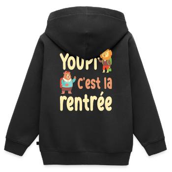youpi c'est la rentrée / humour rentrée scolaire - Sweat Premium à capuche zippé enfant bio - noir - Dos - AI Model Kid Male (0cm)