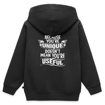 UNIQUE NE VEUT PAS DIRE UTILE - Sweat Premium à capuche zippé enfant bio - noir - Dos - AI Model Kid Male (0cm)