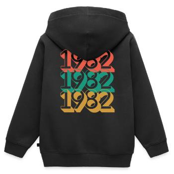 Anniversaire année 1982 / Vintage 1982 - Sweat Premium à capuche zippé enfant bio - noir - Dos - AI Model Kid Male (0cm)