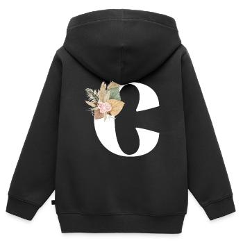 lettre C fleuris - Sweat Premium à capuche zippé enfant bio - noir - Dos - AI Model Kid Male (0cm)