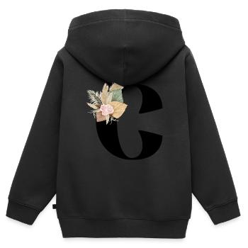 lettre C fleuris - Sweat Premium à capuche zippé enfant bio - noir - Dos - AI Model Kid Male (0cm)