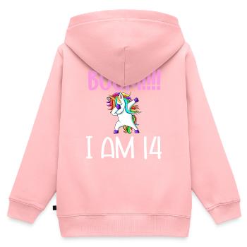 Dabbing birthday unicorn for kid 14 years old girl - Sweat Premium à capuche zippé enfant bio - rose - Dos - AI Model Kid Female (0cm)