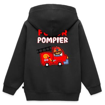 Futur Pompier Idée Cadeau Pour Mon Garçon - Sweat Premium à capuche zippé enfant bio - noir - Dos - AI Model Kid Male (0cm)
