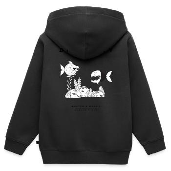 Walter & Wallis - Vielfalt - Kinder Premium Organic Zip Hoodie - Schwarz - Hinten - AI Model Kid Male (0cm)