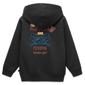 Ich bin ein Flip Flop und Fischer Mädchen - Kinder Premium Organic Zip Hoodie - Schwarz - Hinten - AI Model Kid Male (0cm)