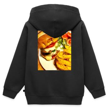 burger - Sweat Premium à capuche zippé enfant bio - noir - Dos - AI Model Kid Male (0cm)