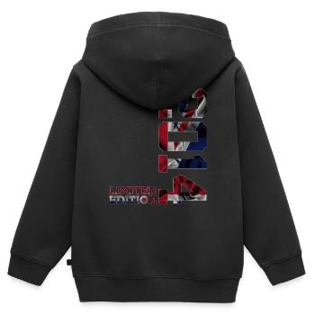 ÉDITION LIMITÉE ANGLETERRE 2014 BRITANNIQUE 12E ANNIVERSAIRE - Sweat Premium à capuche zippé enfant bio - noir - Dos - AI Model Kid Male (0cm)