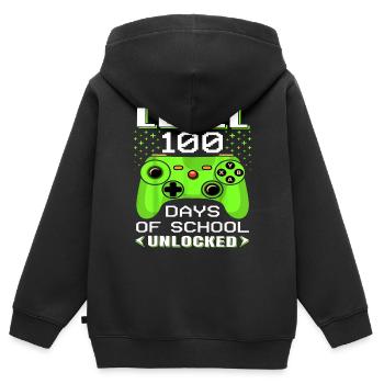 Level 100: 100-Tage-Schulabenteuer freigeschaltet - Kinder Premium Organic Zip Hoodie - Schwarz - Hinten - AI Model Kid Male (0cm)