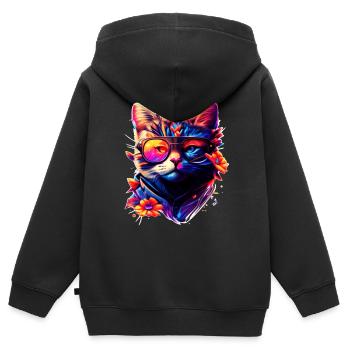 Hawaii Katzengesicht in stylisher Regenbogenfarbe - Kinder Premium Organic Zip Hoodie - Schwarz - Hinten - AI Model Kid Male (0cm)