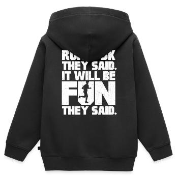 Courez un 5 km qu’ils ont dit | Ce sera amusant - Sweat Premium à capuche zippé enfant bio - noir - Dos - AI Model Kid Male (0cm)