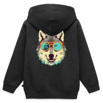 Grauer Wolf im Retro-Sonnenbrillenrahmen Wolves Graphic - Kinder Premium Organic Zip Hoodie - Schwarz - Hinten - AI Model Kid Male (0cm)