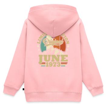 Geburtstagsgeschenk geboren im Juni 1973 - Kinder Premium Organic Zip Hoodie - Rosa - Hinten - AI Model Kid Female (0cm)