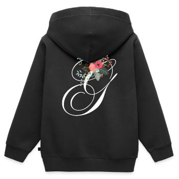 Buchstabe g blumig - Kinder Premium Organic Zip Hoodie - Schwarz - Hinten - AI Model Kid Male (0cm)