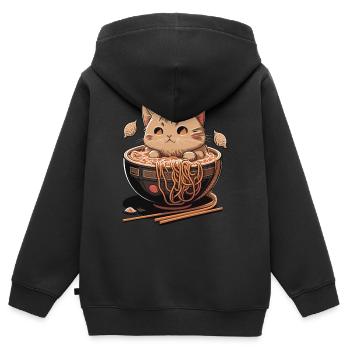 Kawaii Neko Katze Isst Ramen-Nudeln Japanisches Essen - Kinder Premium Organic Zip Hoodie - Schwarz - Hinten - AI Model Kid Male (0cm)