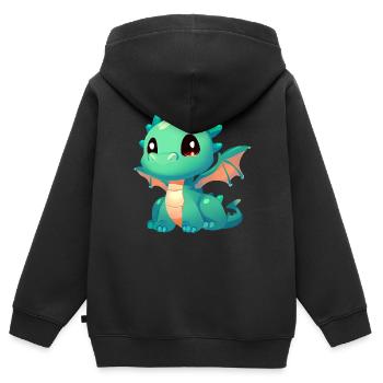 Dragon aux grands yeux - Sweat Premium à capuche zippé enfant bio - noir - Dos - AI Model Kid Male (0cm)