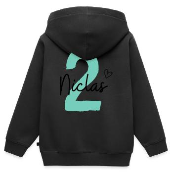 Niclas 2 - Kinder Premium Organic Zip Hoodie - Schwarz - Hinten - AI Model Kid Male (0cm)