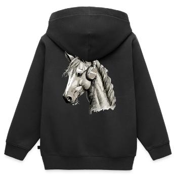 Cork le cheval audiophile - Sweat Premium à capuche zippé enfant bio - noir - Dos - AI Model Kid Male (0cm)