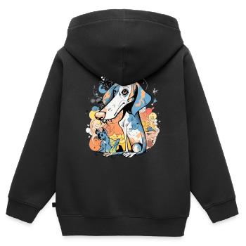 Libo le chien bleu - Sweat Premium à capuche zippé enfant bio - noir - Dos - AI Model Kid Male (0cm)