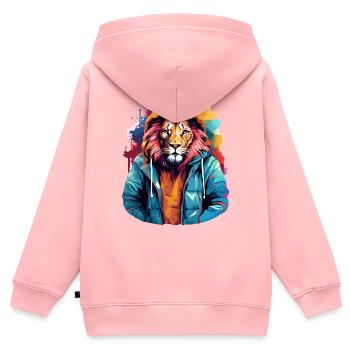 Streetstyle-Löwe | Löwen-Liebhaber - Kinder Premium Organic Zip Hoodie - Rosa - Hinten - AI Model Kid Female (0cm)