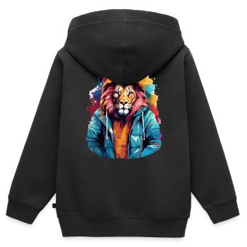 Streetstyle-Löwe | Löwen-Liebhaber - Kinder Premium Organic Zip Hoodie - Schwarz - Hinten - AI Model Kid Male (0cm)