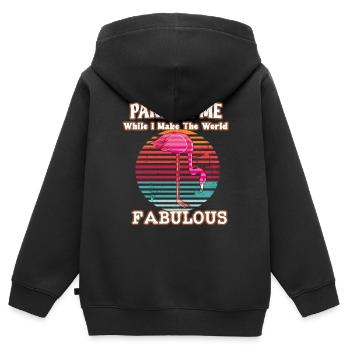 Fabuleux flamant rose - Sweat Premium à capuche zippé enfant bio - noir - Dos - AI Model Kid Male (0cm)