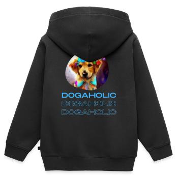 Dogaholic T-shirt Statement Tshirt für Hundefans - Kinder Premium Organic Zip Hoodie - Schwarz - Hinten - AI Model Kid Male (0cm)