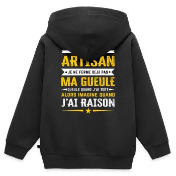 Je suis artisan . - Sweat Premium à capuche zippé enfant bio - noir - Dos - AI Model Kid Male (0cm)