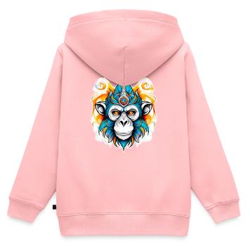 Pochoir de singe - Sweat Premium à capuche zippé enfant bio - rose - Dos - AI Model Kid Female (0cm)