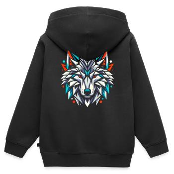 Design géométrique de T-shirt loup - Sweat Premium à capuche zippé enfant bio - noir - Dos - AI Model Kid Male (0cm)