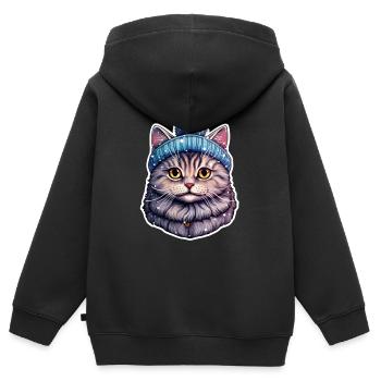 Chat avec chapeau à pompon - Sweat Premium à capuche zippé enfant bio - noir - Dos - AI Model Kid Male (0cm)