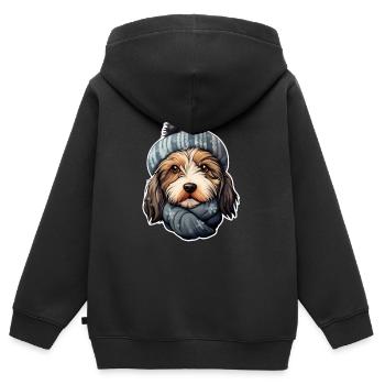 Winter dog in the snow with hat and scarf - Kids Premium Organic Zip-up Hoodie - black - Back - AI Model Kid Male (0cm)
