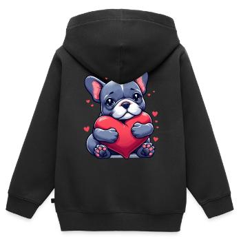 Französische Bulldogge Valentinstagsgeschenke - Kinder Premium Organic Zip Hoodie - Schwarz - Hinten - AI Model Kid Male (0cm)