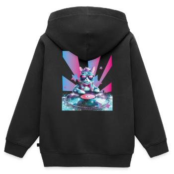 DJ Mix, Ai Cat - Sweat Premium à capuche zippé enfant bio - noir - Dos - AI Model Kid Male (0cm)